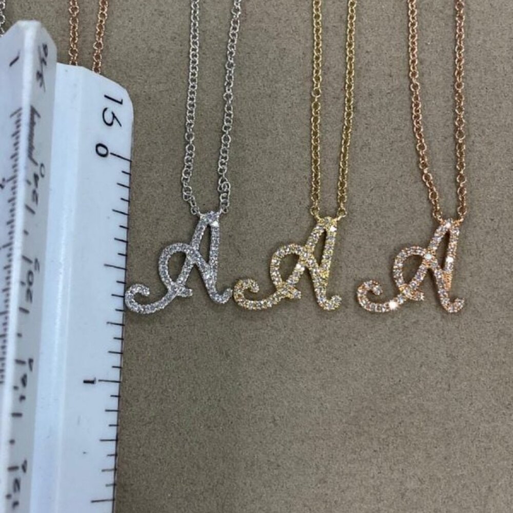 14KT Yellow Gold and Diamond Cursive Initial A Necklace